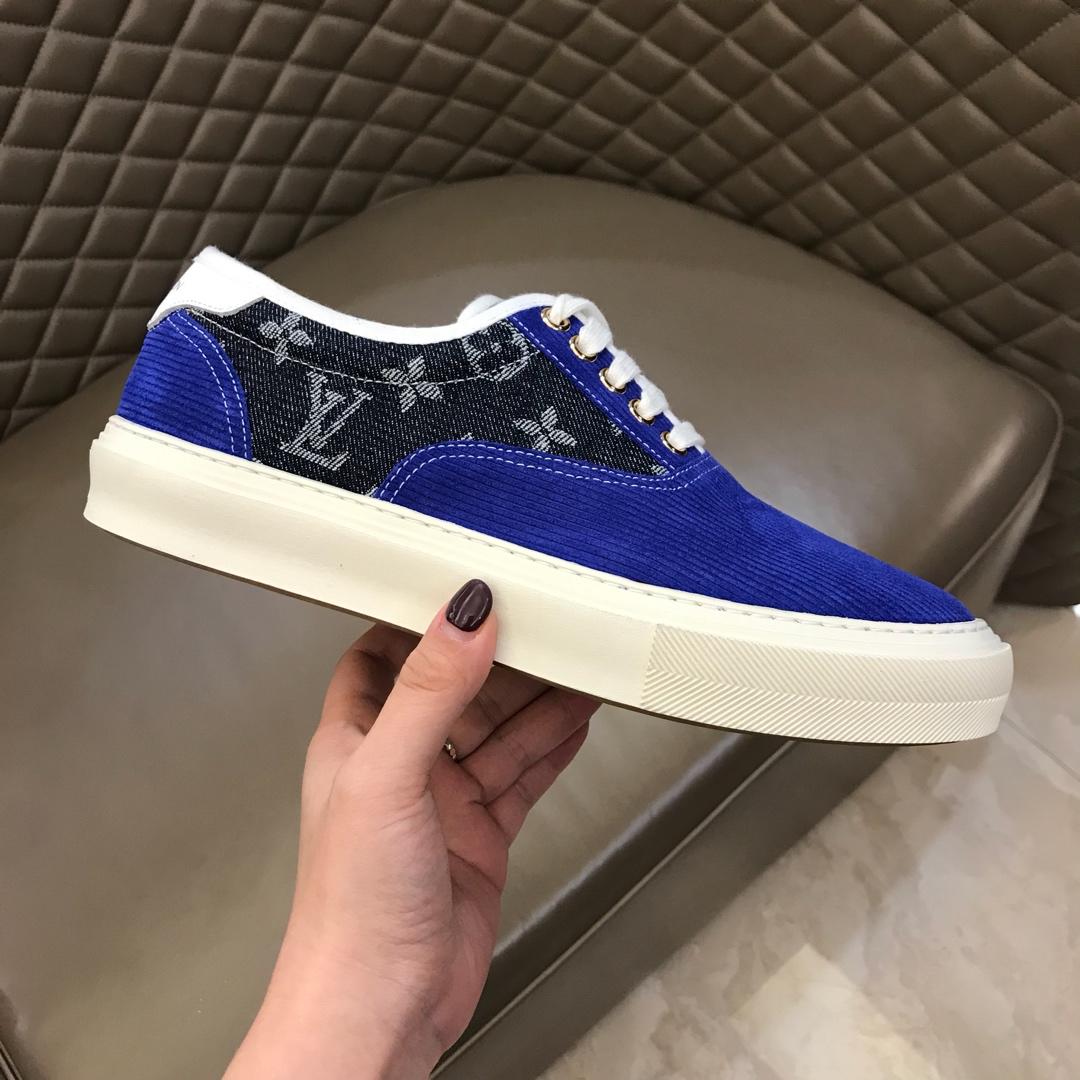 lv Fashion Sneakers Blue suede and black Monogram canvas with white sole MS02874