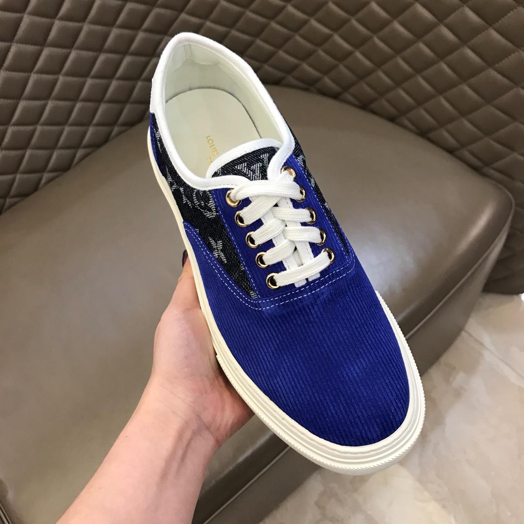 lv Fashion Sneakers Blue suede and black Monogram canvas with white sole MS02874