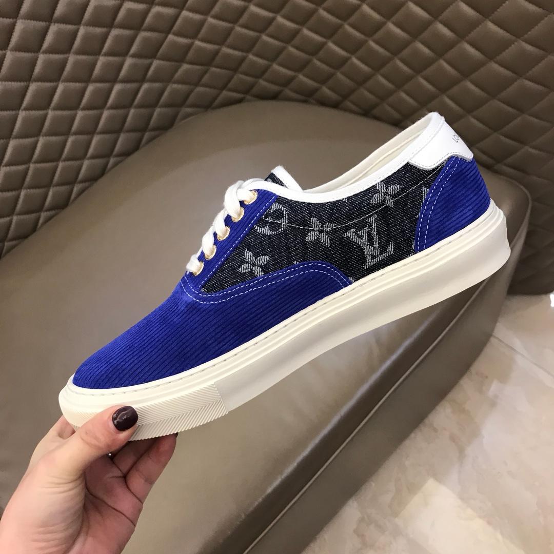 lv Fashion Sneakers Blue suede and black Monogram canvas with white sole MS02874