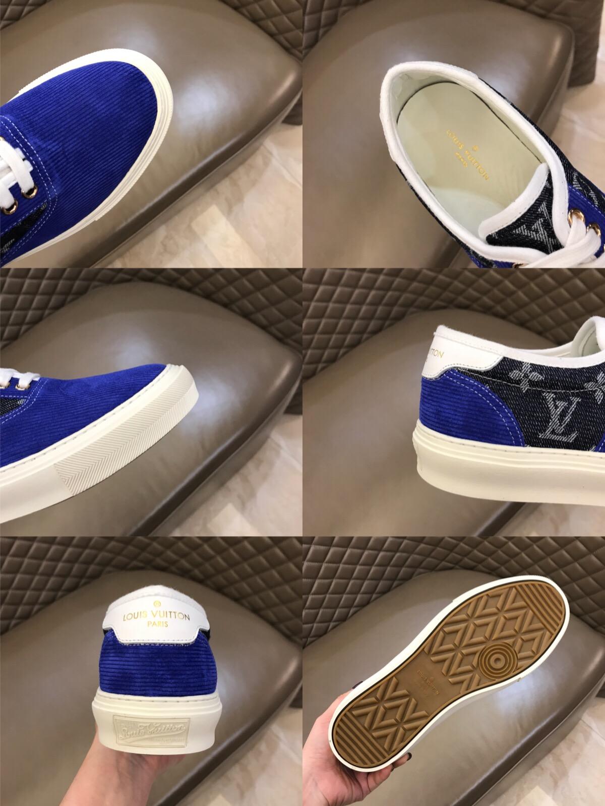 lv Fashion Sneakers Blue suede and black Monogram canvas with white sole MS02874