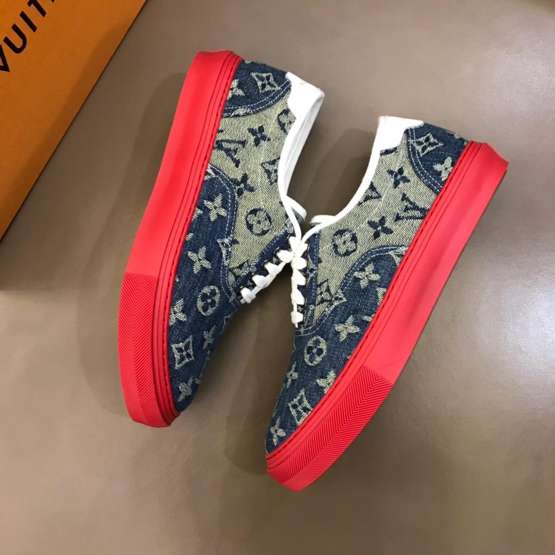 lv Fashion Sneakers Blue and Monogram Flower print and red sole MS02888