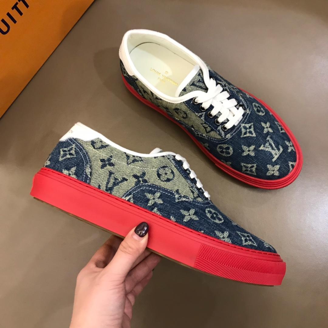 lv Fashion Sneakers Blue and Monogram Flower print and red sole MS02888