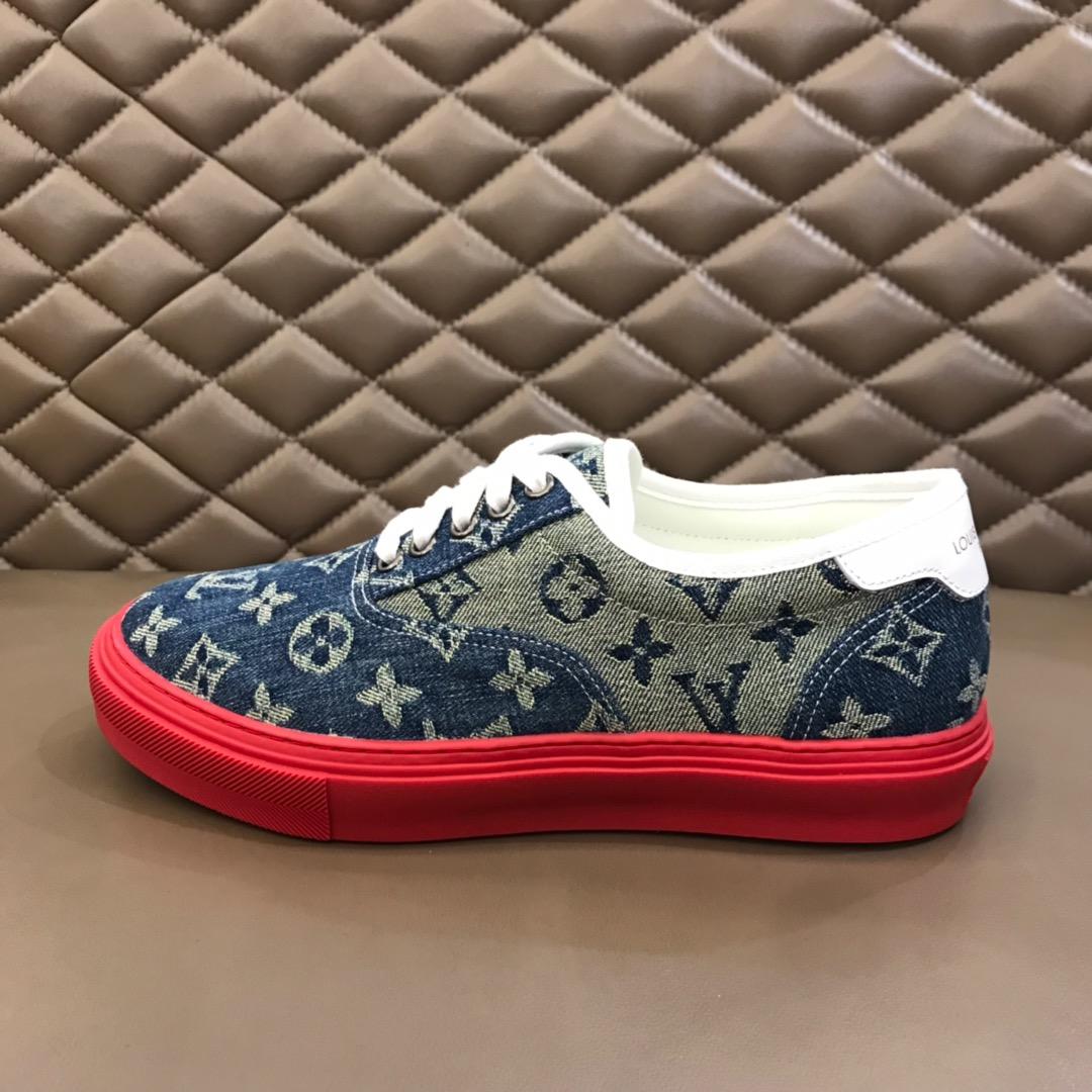 lv Fashion Sneakers Blue and Monogram Flower print and red sole MS02888