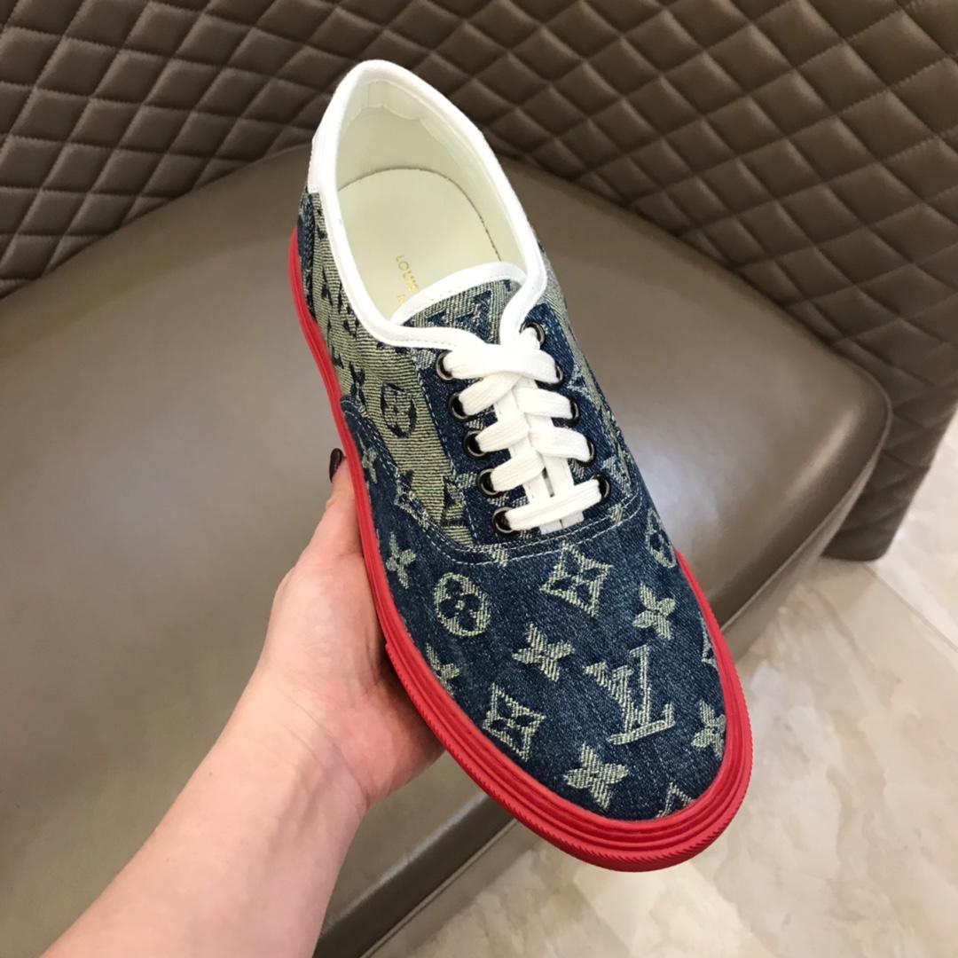 lv Fashion Sneakers Blue and Monogram Flower print and red sole MS02888