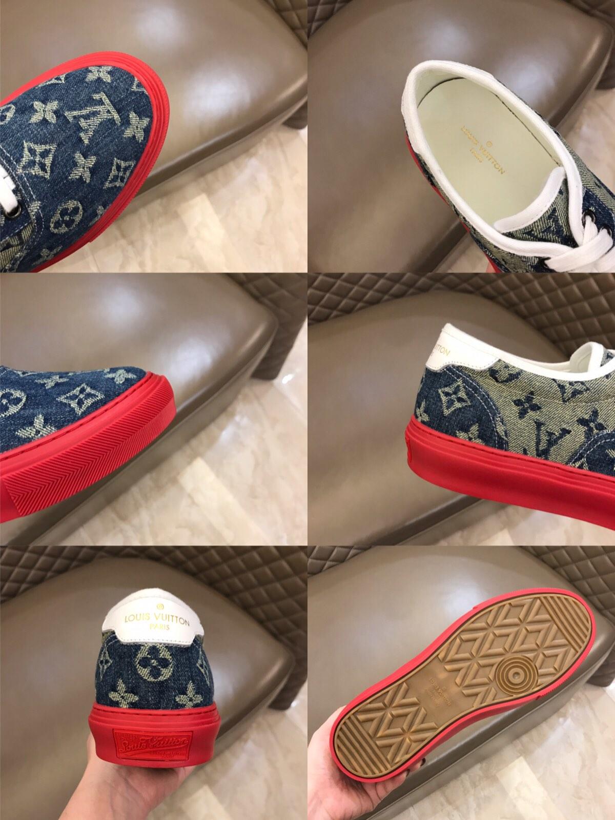 lv Fashion Sneakers Blue and Monogram Flower print and red sole MS02888