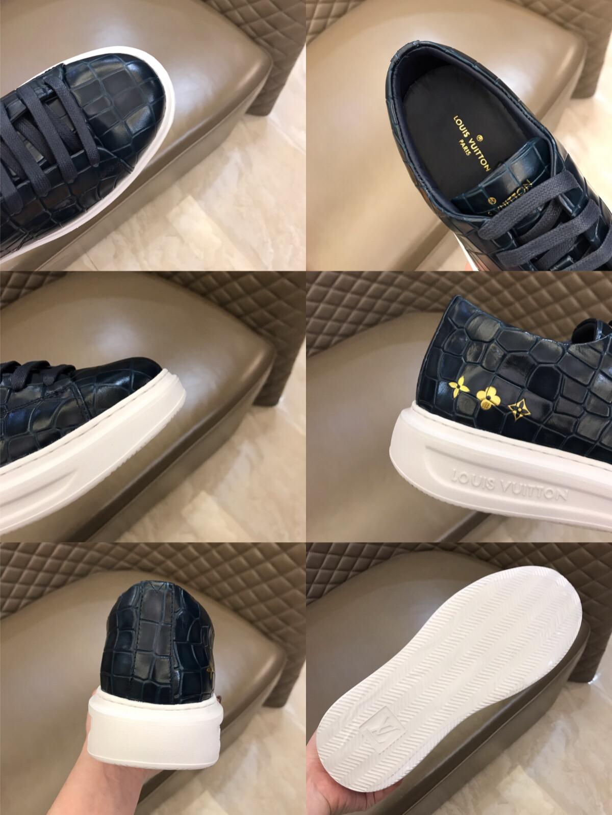 lv Fashion Sneakers Black crocodile leather and gold Monogram Flower motif with white sole MS02877