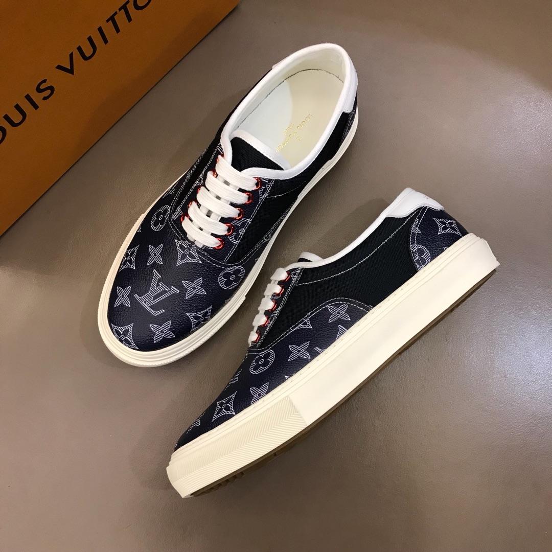 lv Fashion Sneakers Black and Monogram Flower print and white sole MS02886