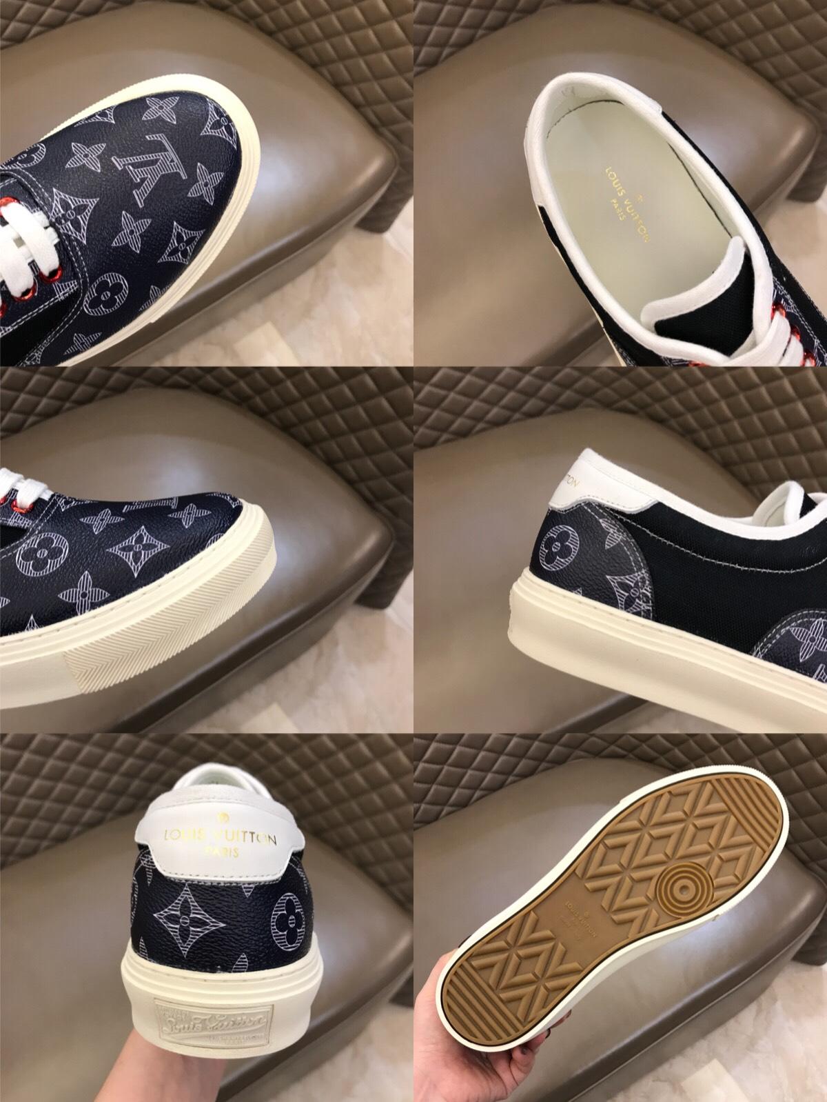 lv Fashion Sneakers Black and Monogram Flower print and white sole MS02886