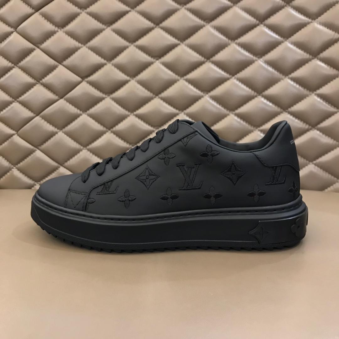lv Fashion Sneakers Black and Black Monogram Embroidery with Black Sole MS02848