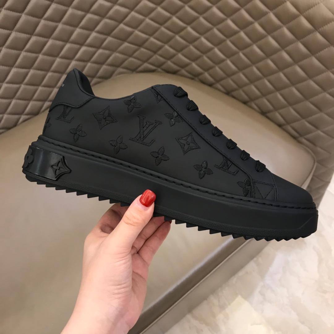 lv Fashion Sneakers Black and Black Monogram Embroidery with Black Sole MS02848