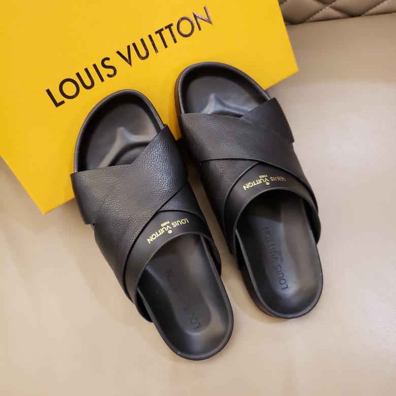 Louis Vuittion black Slippers with crisscross rubber MS021020