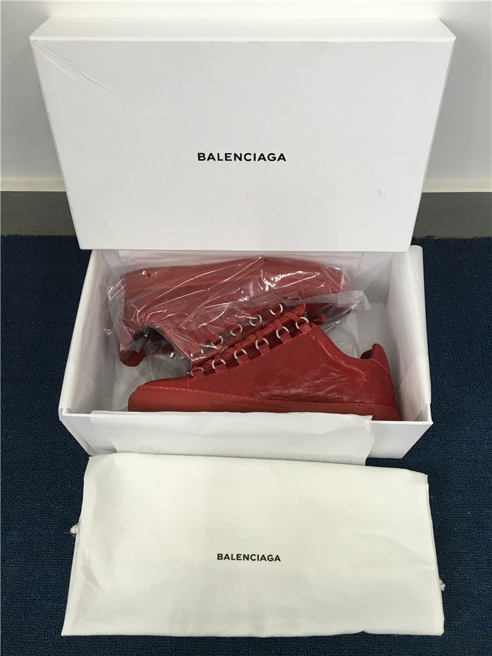 High Quality Red Insole  2016 New Balenciaga Arena Red Low Top Creased Leather Sneakers