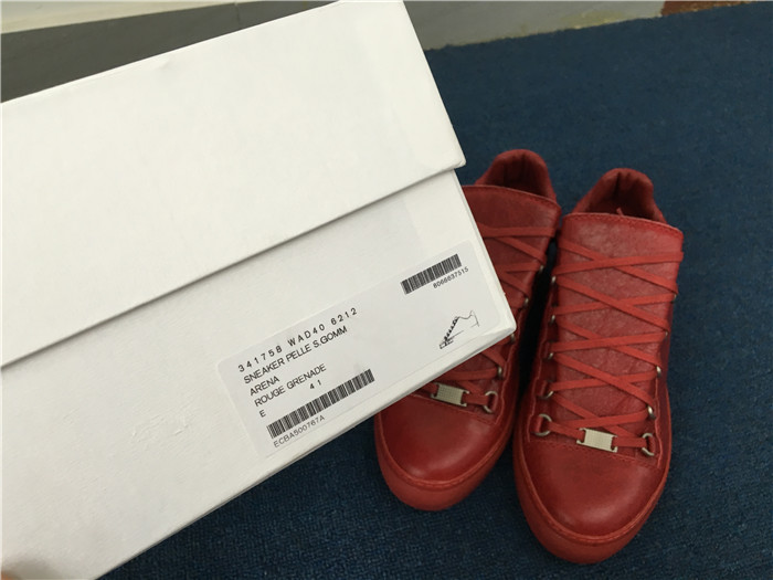 High Quality Red Insole  2016 New Balenciaga Arena Red Low Top Creased Leather Sneakers