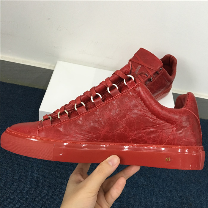 High Quality Red Insole  2016 New Balenciaga Arena Red Low Top Creased Leather Sneakers