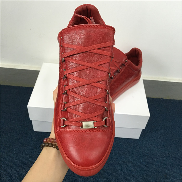 High Quality Red Insole  2016 New Balenciaga Arena Red Low Top Creased Leather Sneakers