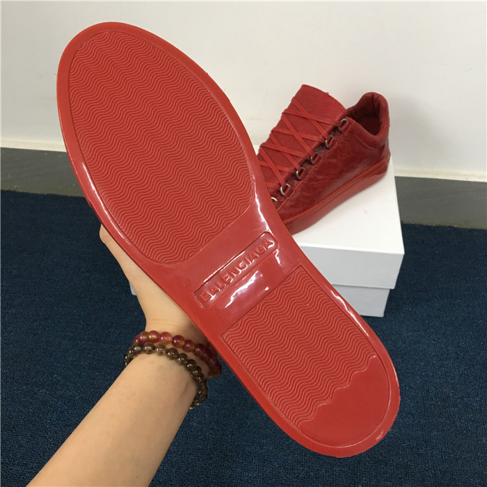 High Quality Red Insole  2016 New Balenciaga Arena Red Low Top Creased Leather Sneakers