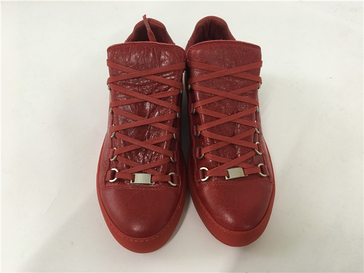 High Quality Red Insole  2016 New Balenciaga Arena Red Low Top Creased Leather Sneakers