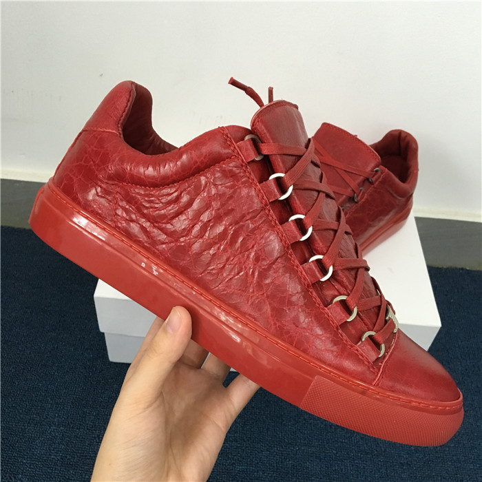 High Quality Red Insole  2016 New Balenciaga Arena Red Low Top Creased Leather Sneakers