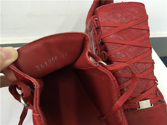 High Quality Red Insole  2016 New Balenciaga Arena Red Low Top Creased Leather Sneakers