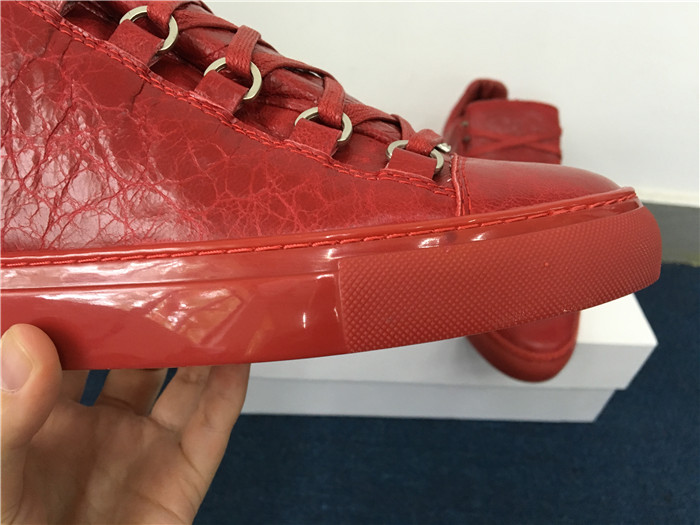 High Quality Red Insole  2016 New Balenciaga Arena Red Low Top Creased Leather Sneakers