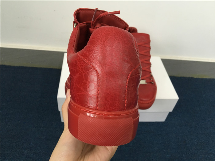 High Quality Red Insole  2016 New Balenciaga Arena Red Low Top Creased Leather Sneakers