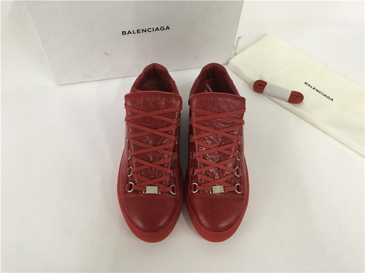 High Quality Red Insole  2016 New Balenciaga Arena Red Low Top Creased Leather Sneakers