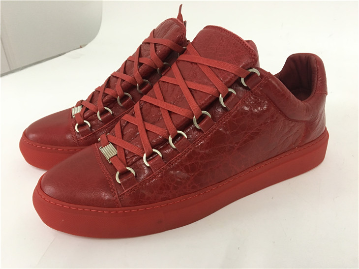 High Quality Red Insole  2016 New Balenciaga Arena Red Low Top Creased Leather Sneakers