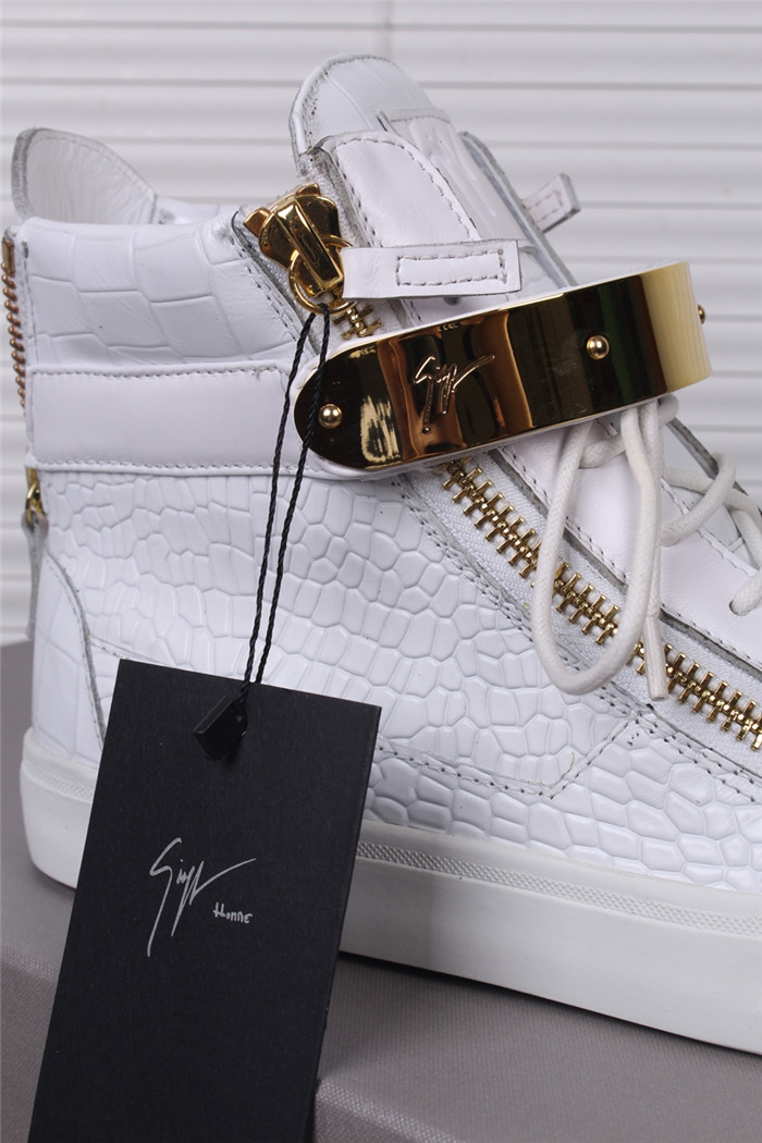 High Quality Mens Giuseppe Zanotti Croc White High Top Lace Up Crocodile Kanye Shoes Sneakers