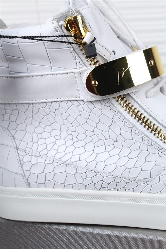 High Quality Mens Giuseppe Zanotti Croc White High Top Lace Up Crocodile Kanye Shoes Sneakers