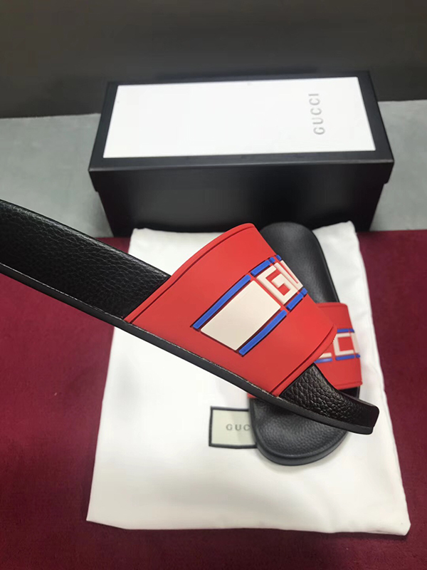 High Quality Gucci Stripe Rubber Slide Sandal(Red) OF_079C25B4C42B