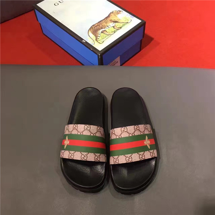 High Quality Gucci Double G Print with Stripes Sandals OF_FED0B857DC95