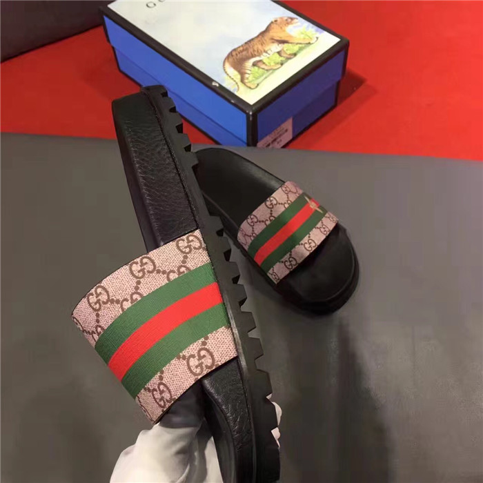 High Quality Gucci Double G Print with Stripes Sandals OF_FED0B857DC95