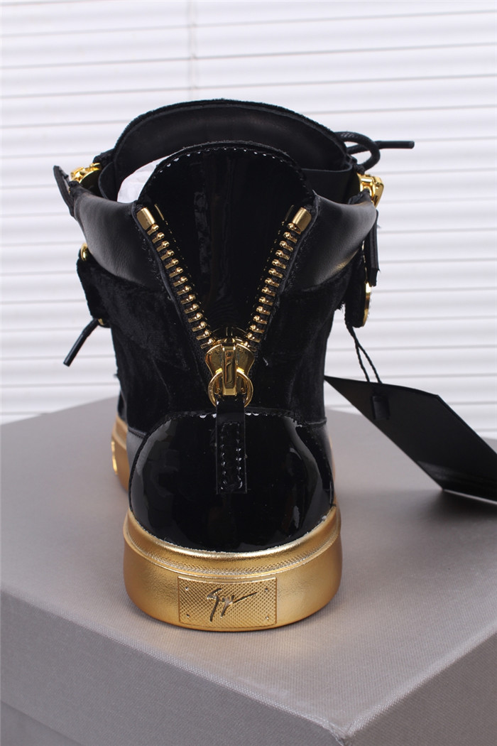 High Quality Giuseppe Zanotti Velvet Crystal Buckled Veronica Black Sneakers With Golden Sole