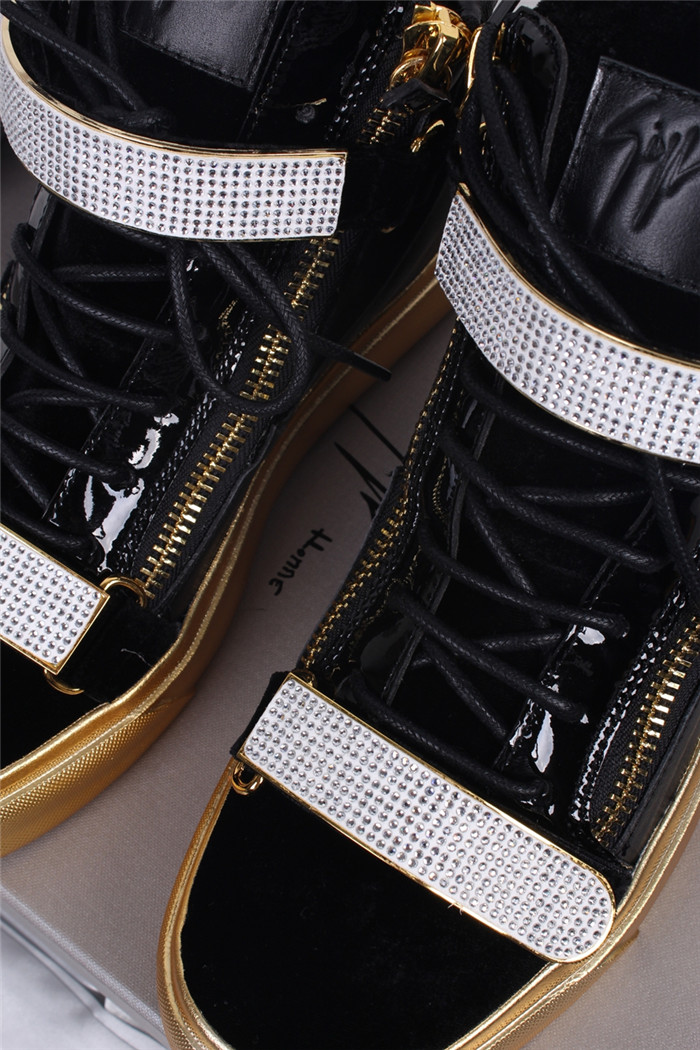 High Quality Giuseppe Zanotti Velvet Crystal Buckled Veronica Black Sneakers With Golden Sole