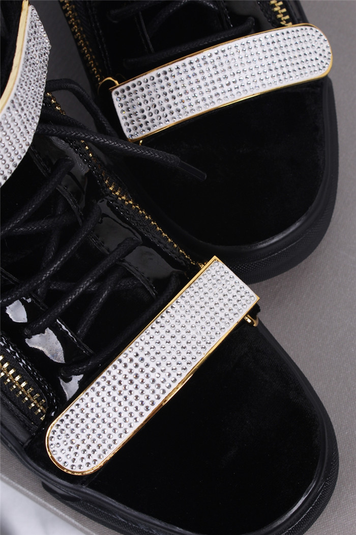 High Quality Giuseppe Zanotti Velvet Crystal Buckled Veronica Black Sneakers With Golden Sole