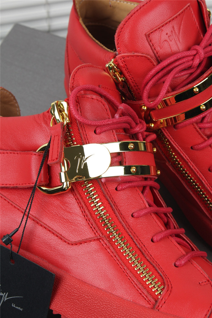 High Quality Giuseppe Zanotti Red Double Strap Leather Mid Top Sneaker