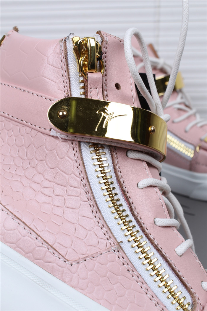 High Quality Giuseppe Zanotti Pink Croc-Embossed Leather Ringo Sneakers