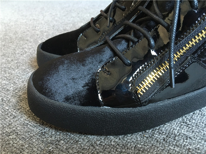 High Quality Giuseppe Zanotti Gold Zippers Black Velvet Middle Men Sneakers