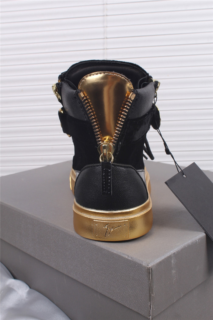 High Quality Giuseppe Zanotti Gold Bar Black Velvet High Top Sneakers