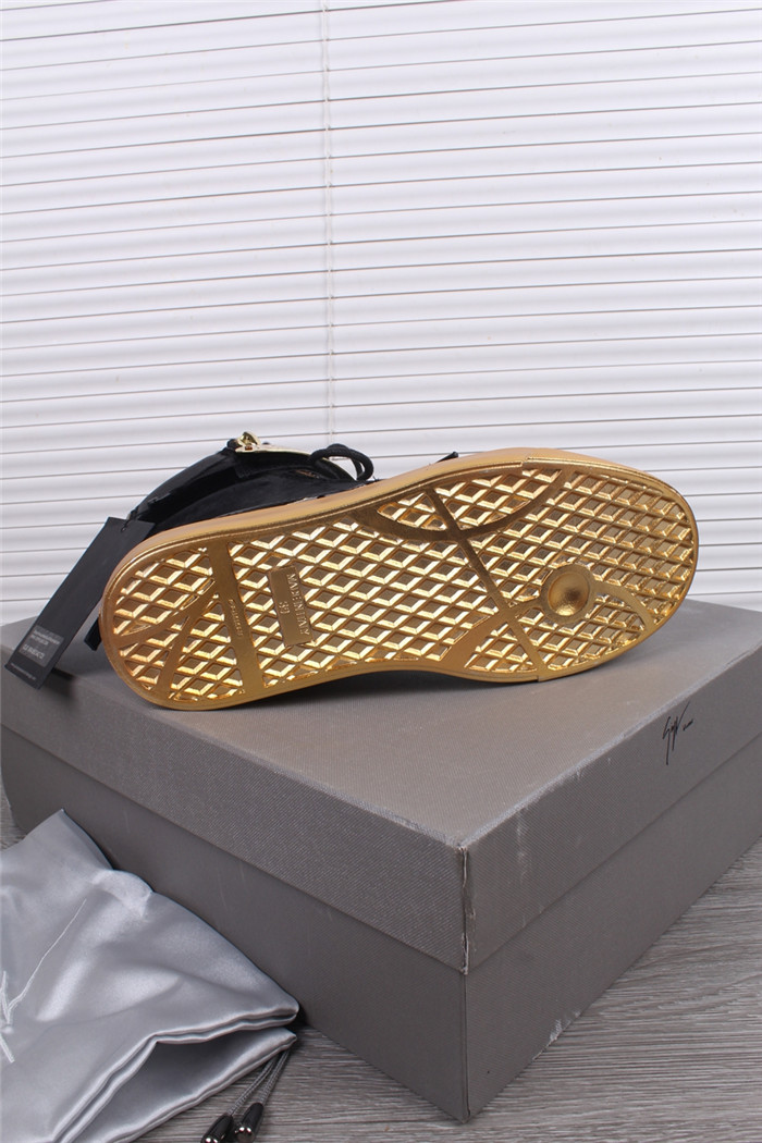 High Quality Giuseppe Zanotti Gold Bar Black Velvet High Top Sneakers