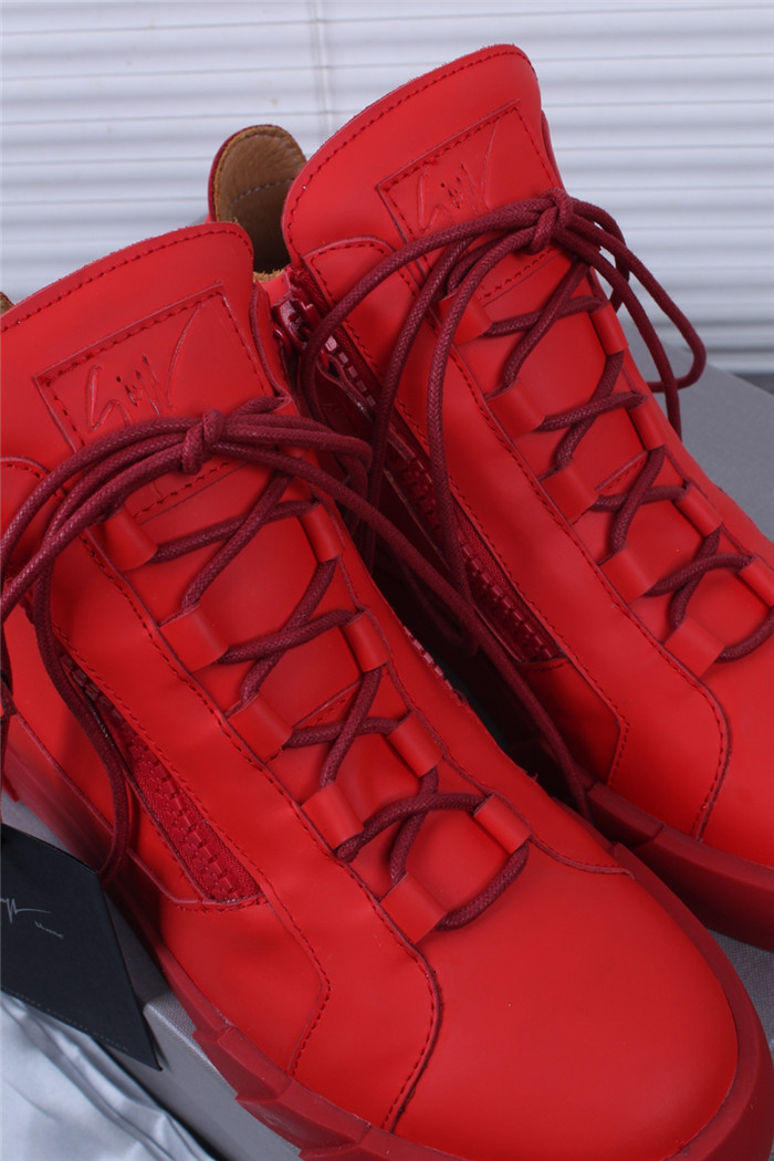 High Quality Giuseppe Zanotti Double Zip Leather High Top Red Sneakers