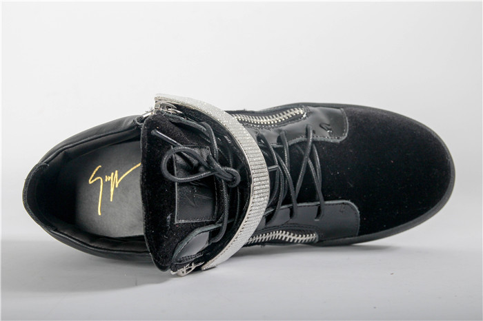 High Quality Giuseppe Zanotti Darryl Black Velvet Mid-Top Sneaker With Crystals