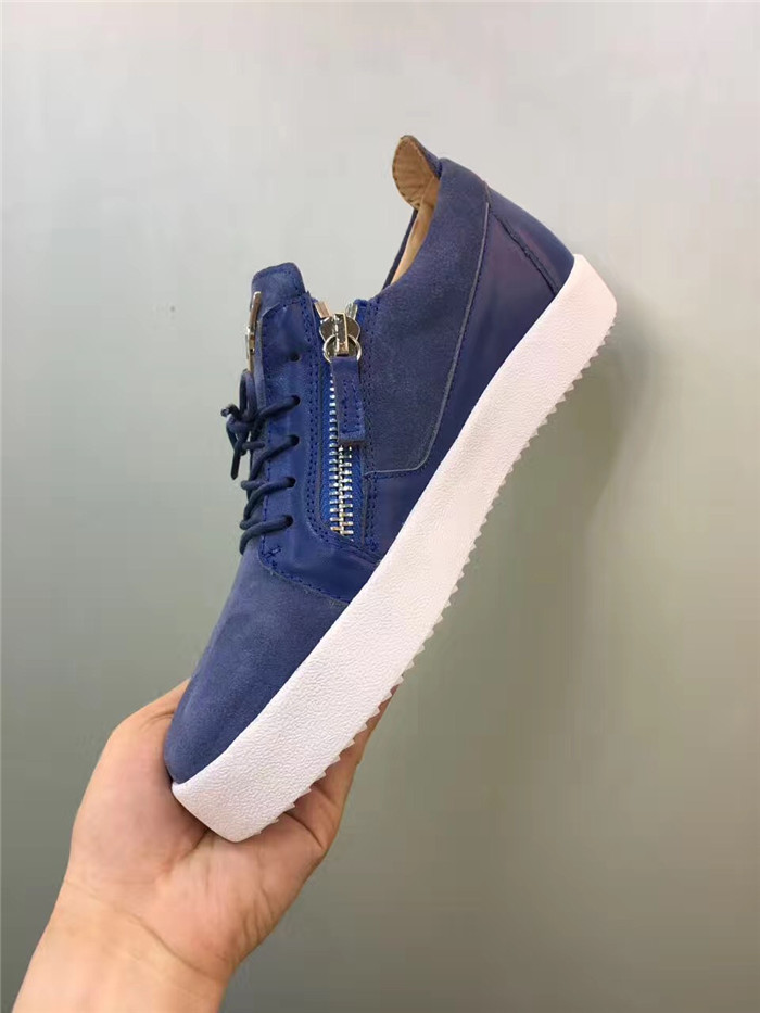 High Quality Giuseppe Zanotti blue suede and white sole double-zip low-top sneakers