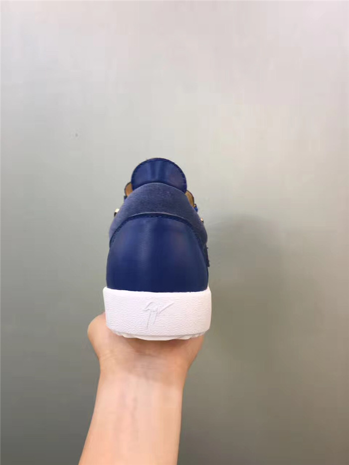 High Quality Giuseppe Zanotti blue suede and white sole double-zip low-top sneakers