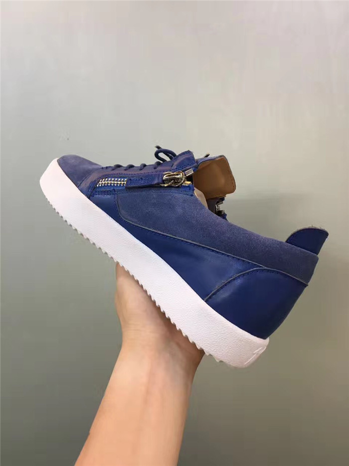 High Quality Giuseppe Zanotti blue suede and white sole double-zip low-top sneakers