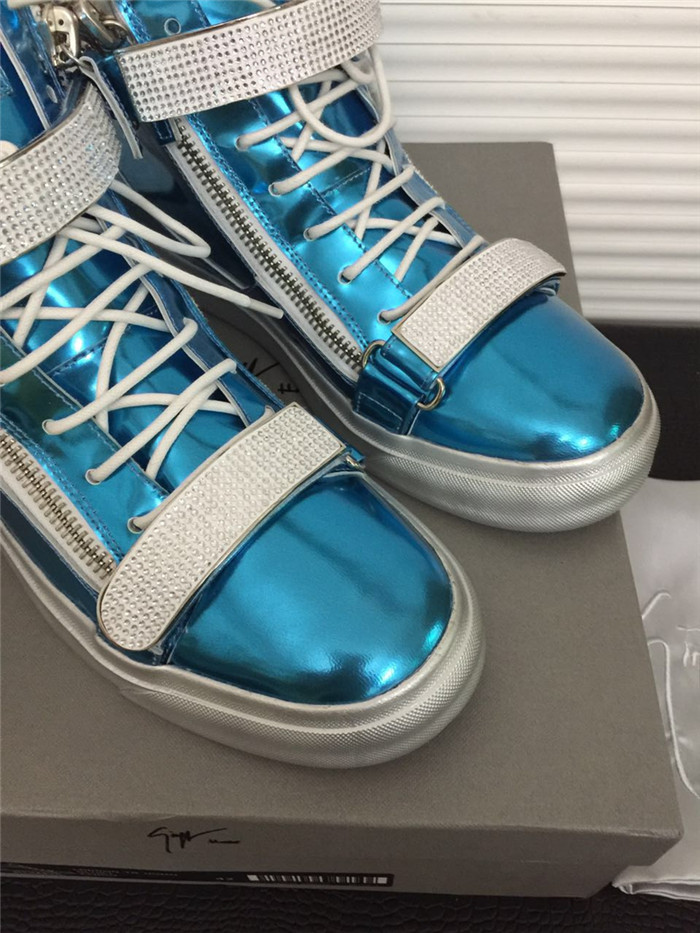High Quality Giuseppe Zanotti blue leather and silver detail high-top sneakers