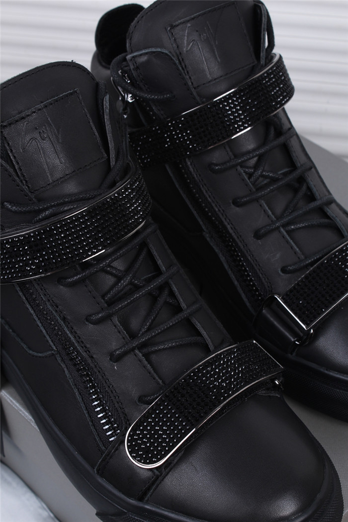 High Quality Giuseppe Zanotti Black Strass Plates High Top Sneakers Black