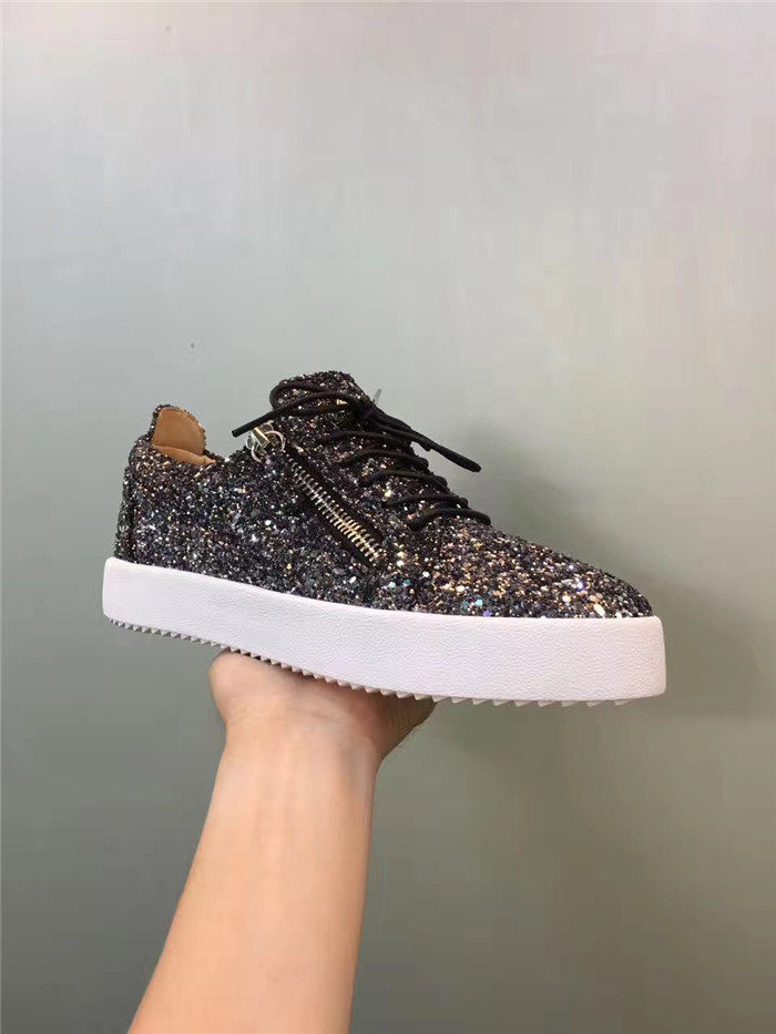 High Quality Giuseppe Zanotti black glitter and white sole low-top sneakers