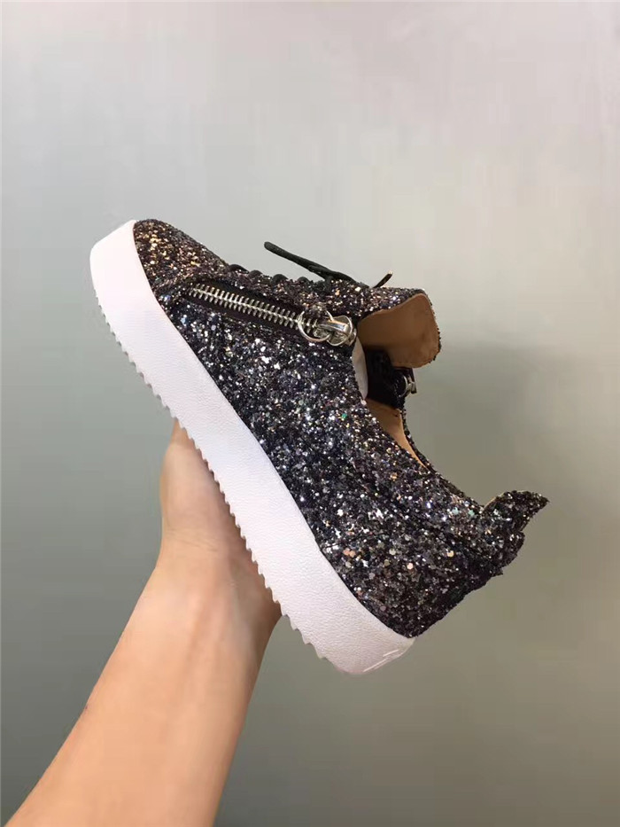 High Quality Giuseppe Zanotti black glitter and white sole low-top sneakers