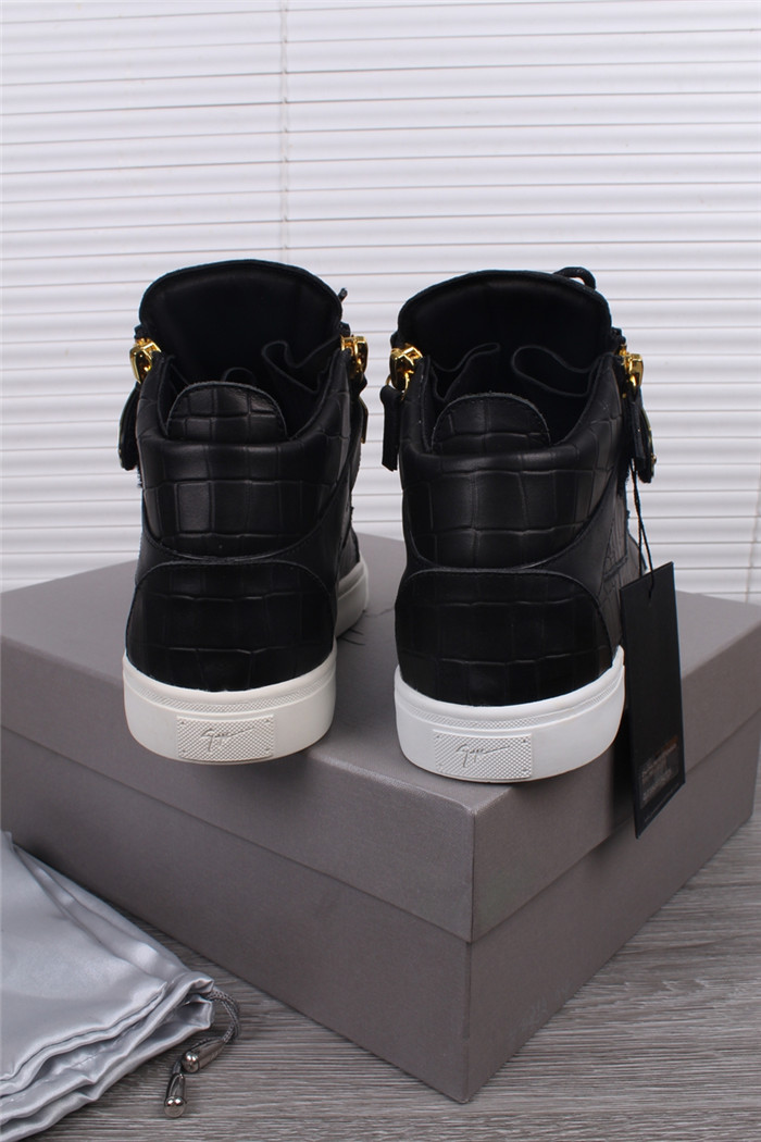 High Quality Giuseppe Zanotti Black Crocodile Embossed High Top Sneaker